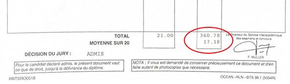 Bulletin relevé de notes de  pour son BTS CICN